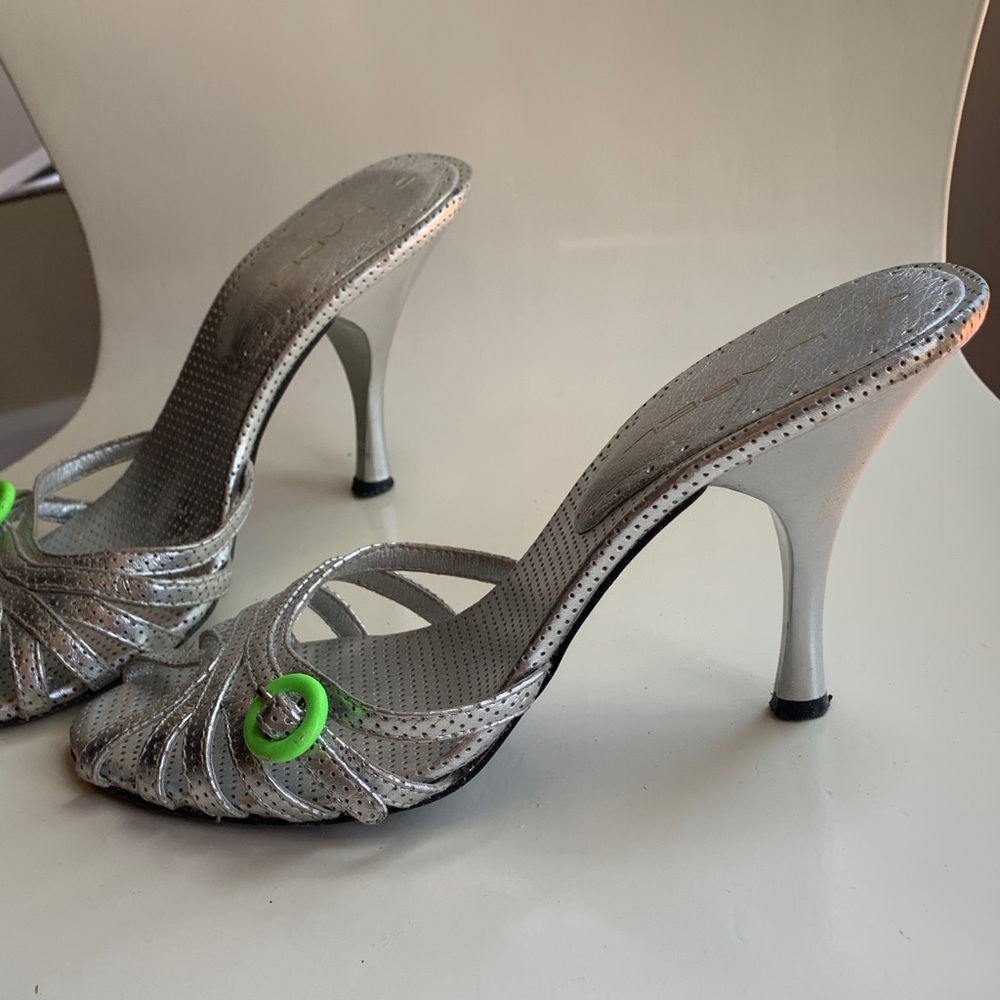 C Label Silver and Green Strappy Heels - Picture 2 of 2